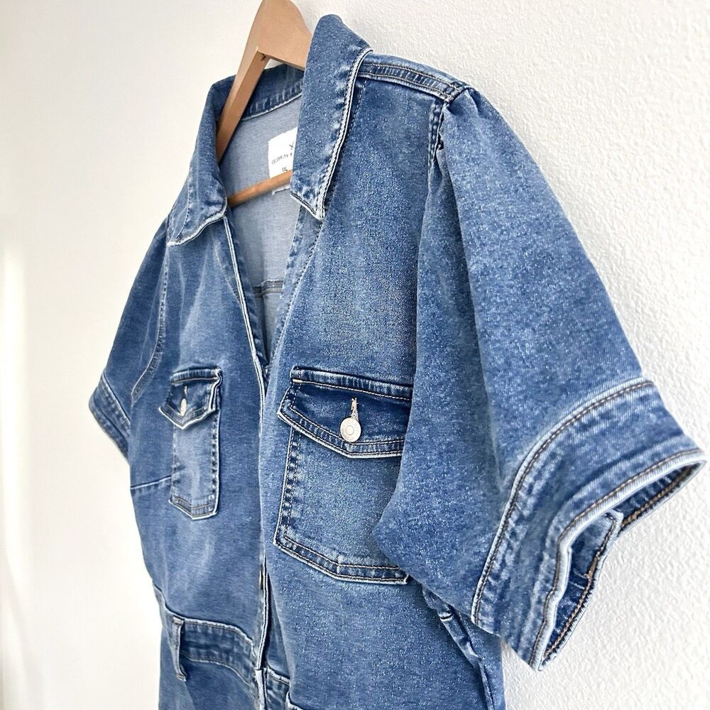 Celebrity Pink Denim Dress Juniors Size XXL Stretch Button Up Medium Wash - Picture 4 of 13